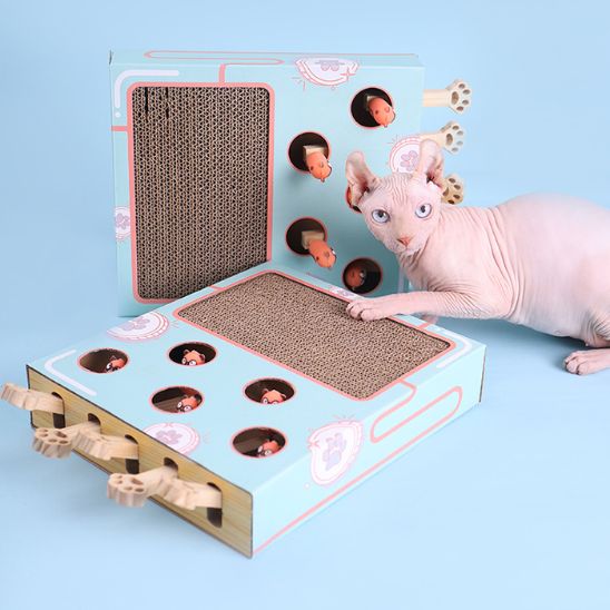 Grattoir en carton ondulé avec bâton amusant pour chat - universmiaou