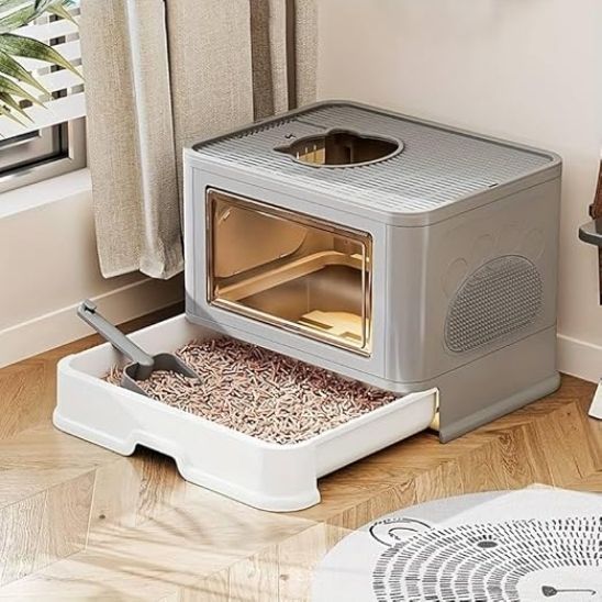 Bac à litière style grande maison pliable pour chat - universmiaou