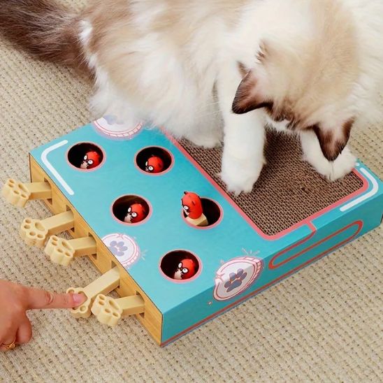 Grattoir en carton ondulé avec bâton amusant pour chat - universmiaou