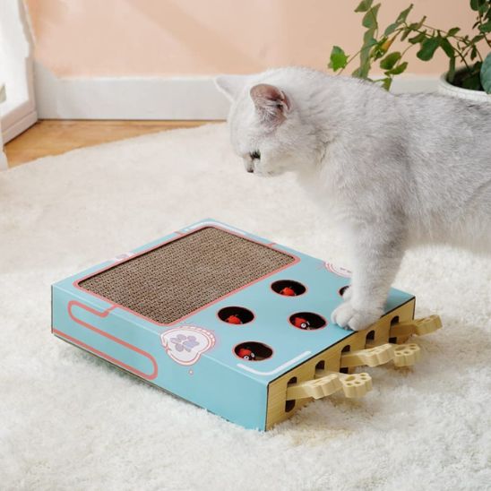 Grattoir en carton ondulé avec bâton amusant pour chat - universmiaou