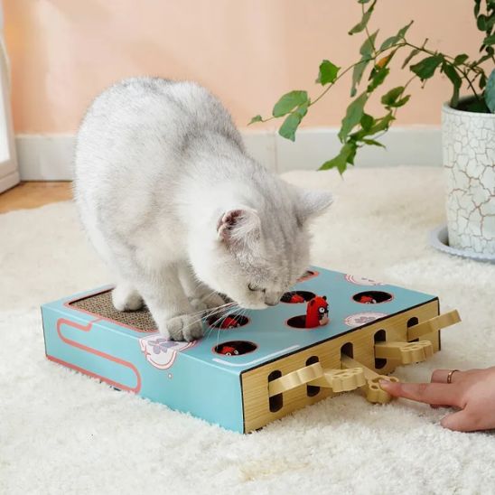 Grattoir en carton ondulé avec bâton amusant pour chat - universmiaou