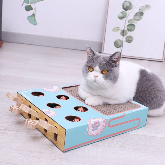 Grattoir en carton ondulé avec bâton amusant pour chat - universmiaou