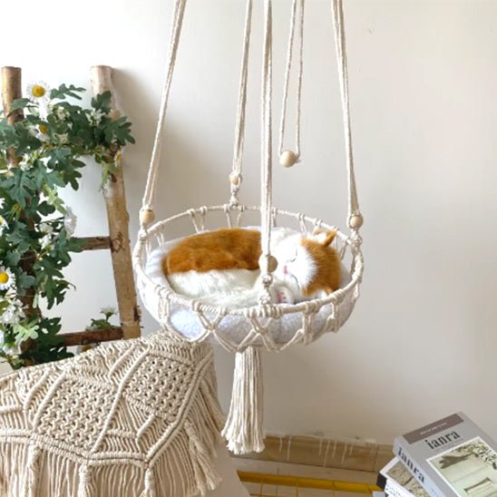 hamac de fenêtre tricoté et suspendu pour chat - universmiaou