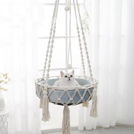 hamac de fenêtre tricoté et suspendu pour chat - universmiaou